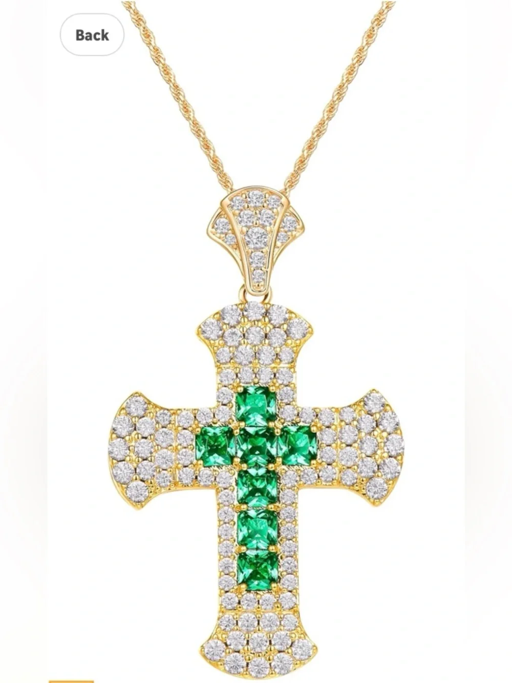 NWOT FWM Moissanite & Created Emerald Cross Necklace 925 Sterling Silver